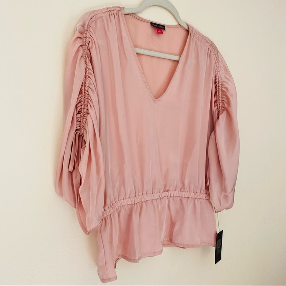 New Vince Camuto Pink Ruched Tie Sleeve Flowy Blouse - Picture 5 of 7